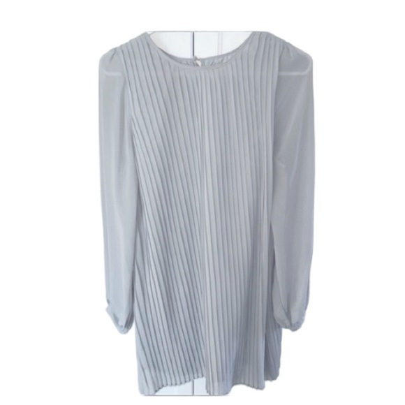 ASOS Chiffon Silvery Gray Pleated Mini Trapeze Dress Sz 8 Wedding - Picture 1 of 8